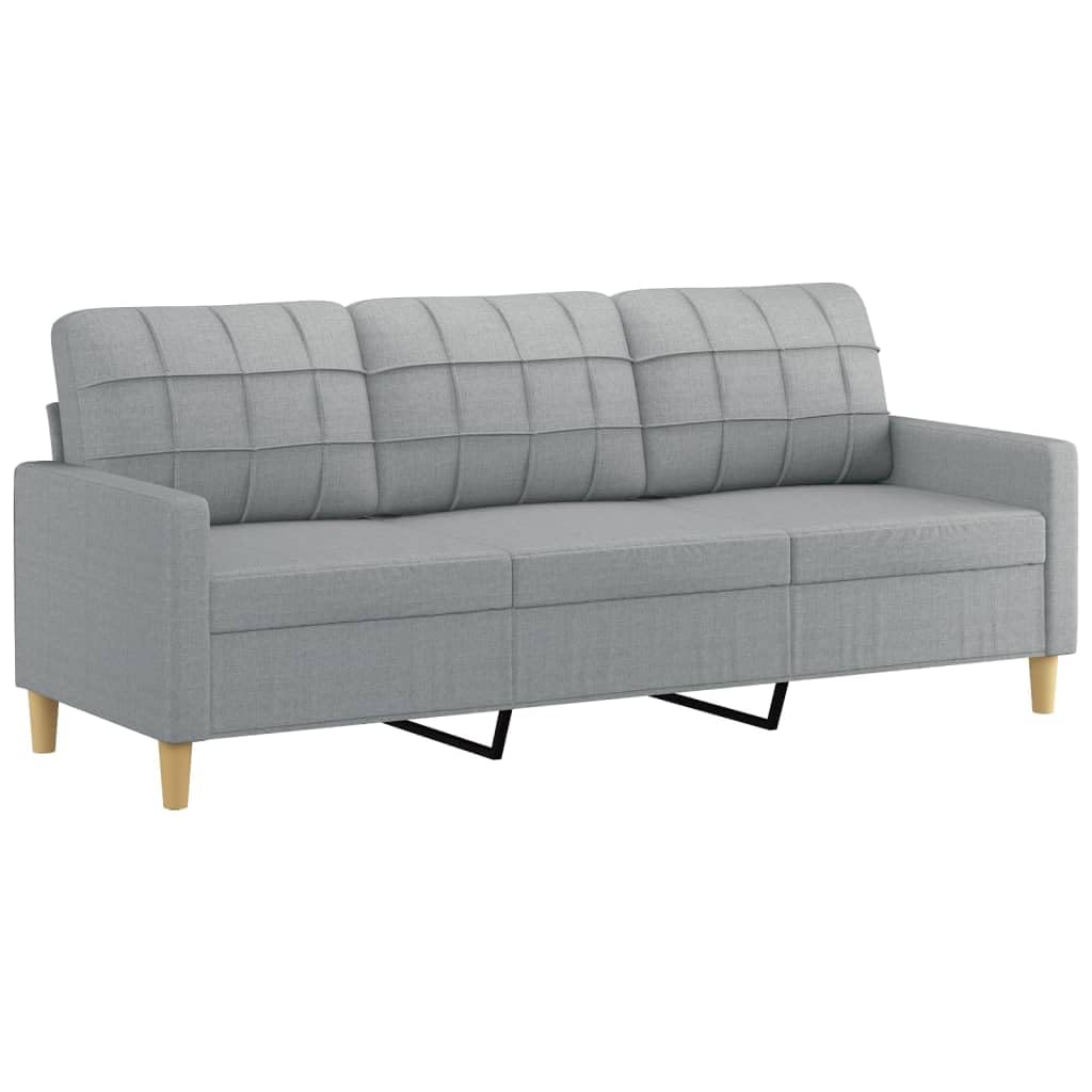 Light Gray 3-Seater Fabric Sofa with Footstool U7561