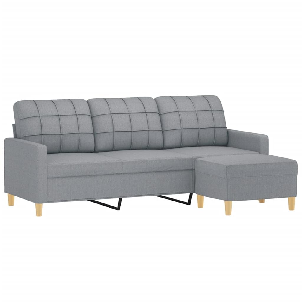 Light Gray 3-Seater Fabric Sofa with Footstool U7561