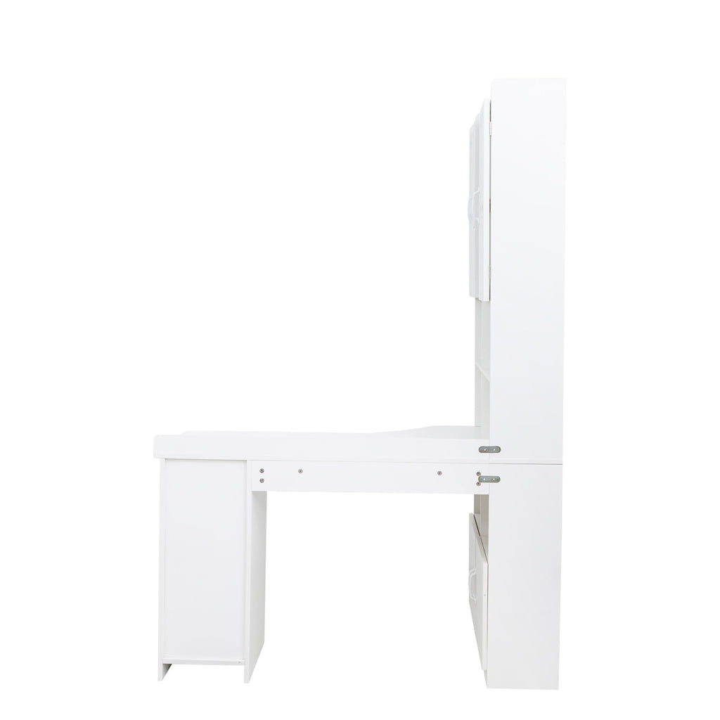 White L Shaped Corner Computer Desk with Bookshelf and Drawer N812