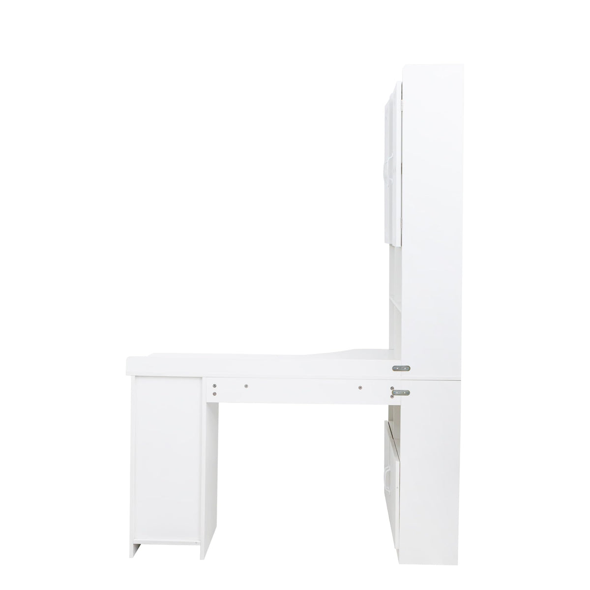 White L Shaped Corner Computer Desk with Bookshelf and Drawer N812