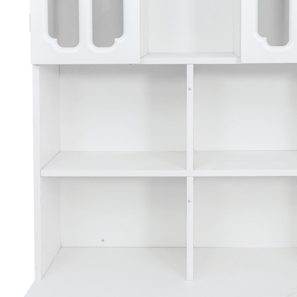 White L Shaped Corner Computer Desk with Bookshelf and Drawer N812