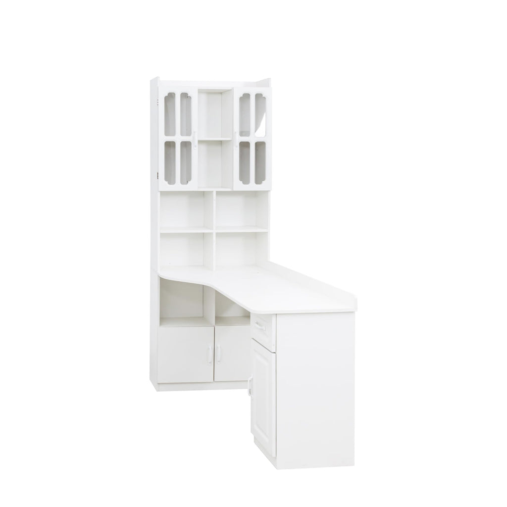 White L Shaped Corner Computer Desk with Bookshelf and Drawer N812