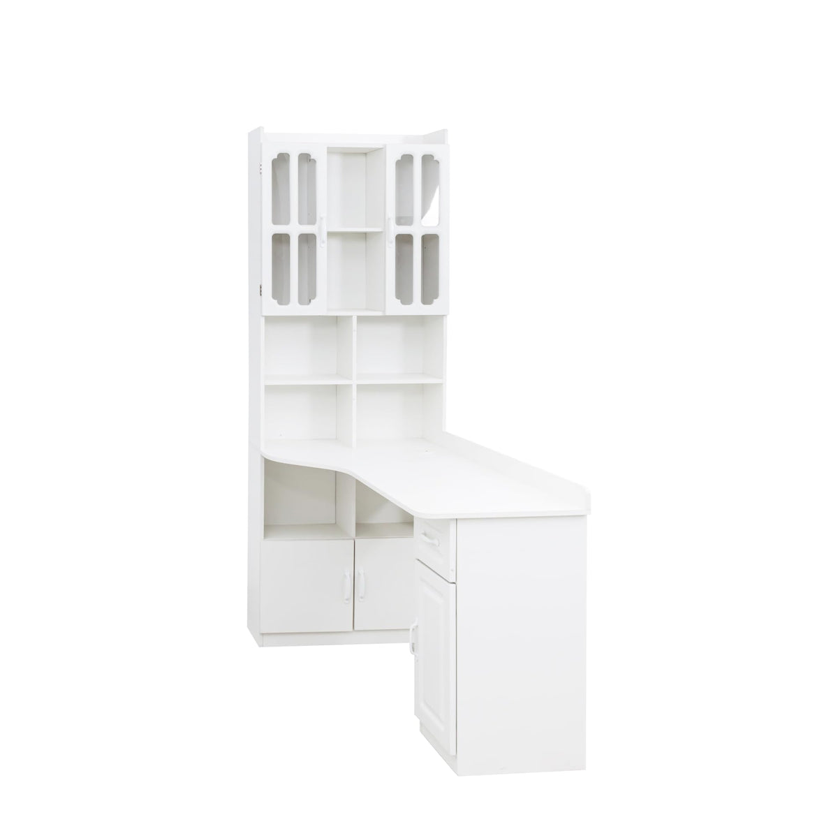 White L Shaped Corner Computer Desk with Bookshelf and Drawer N812