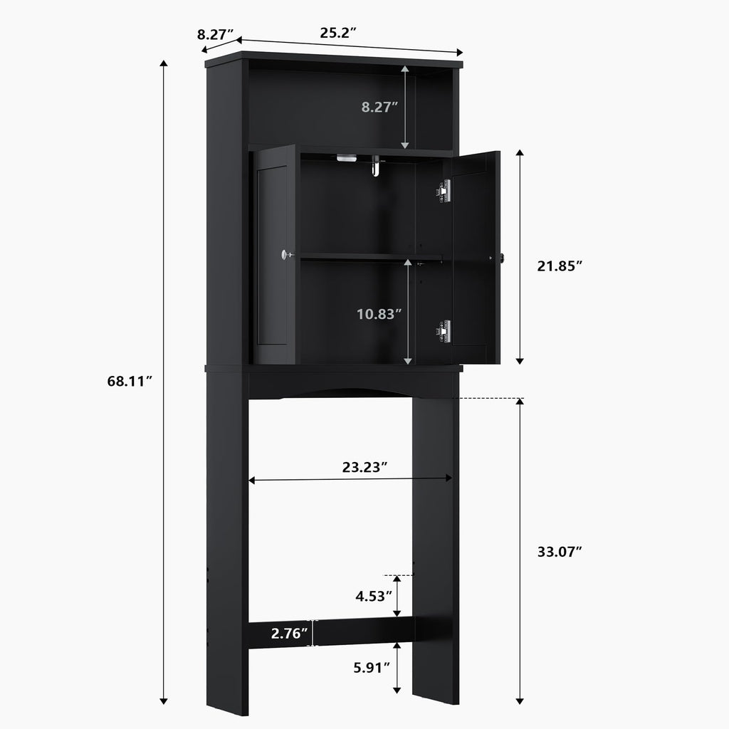 Over The Toilet Storage Cabinet with Adjustable Shelf and Double Door, Black M326
