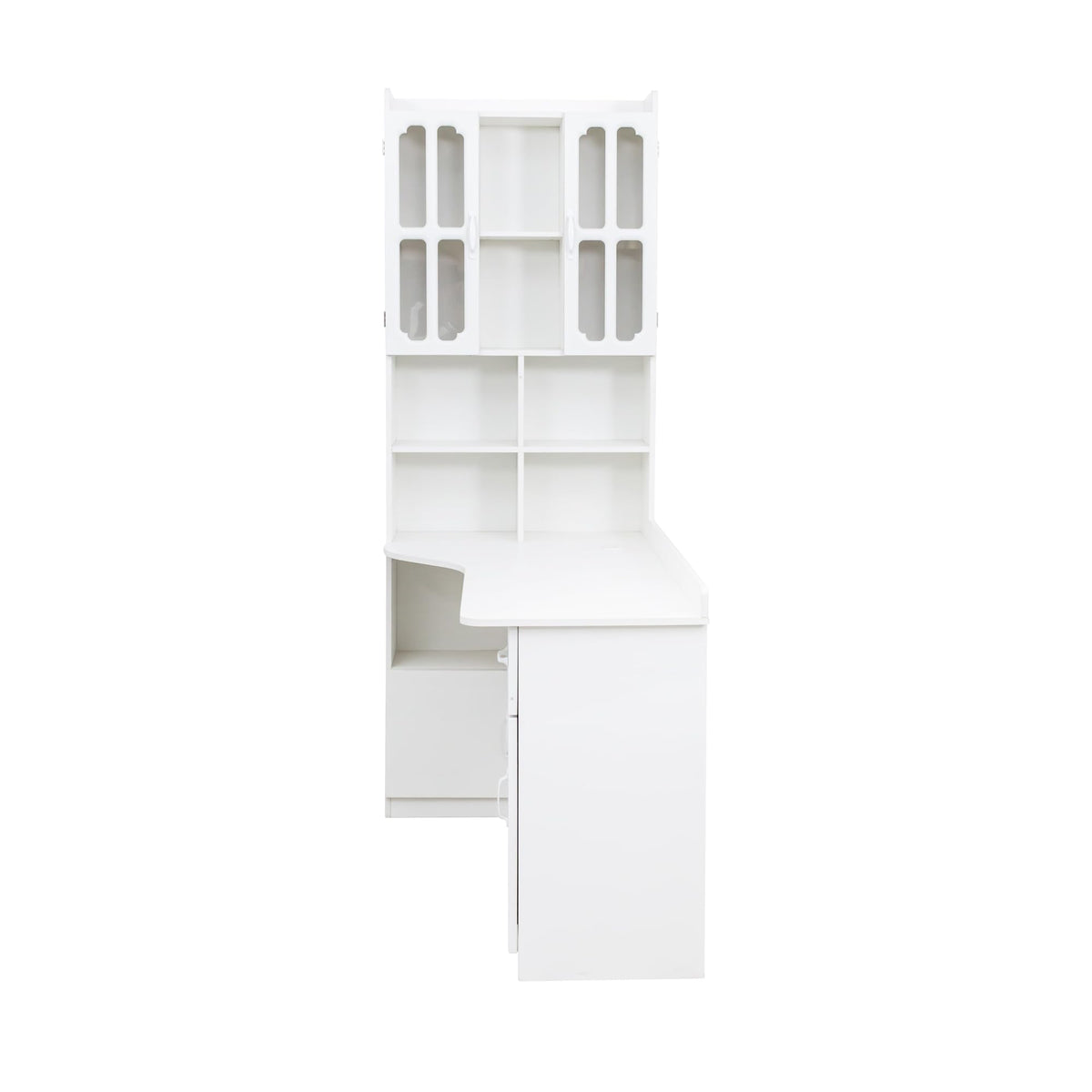 White L Shaped Corner Computer Desk with Bookshelf and Drawer N812