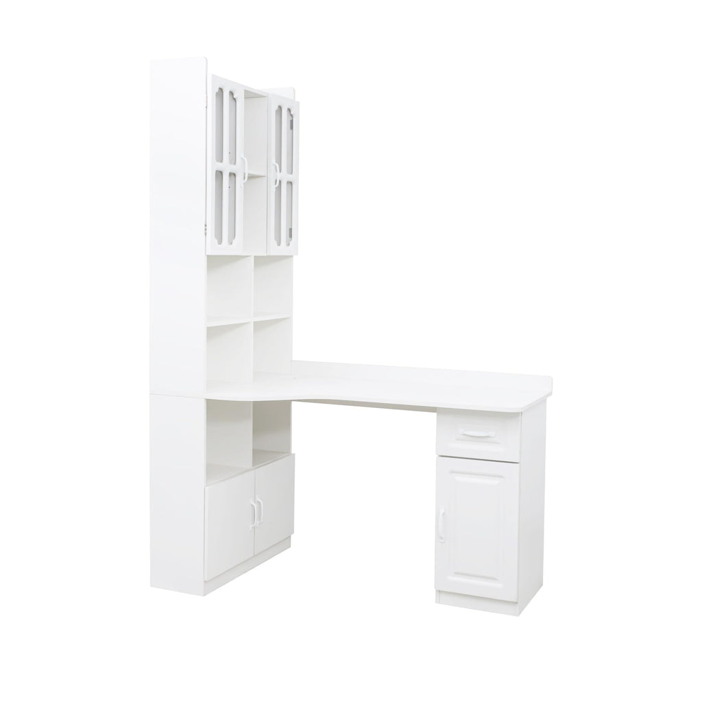 White L Shaped Corner Computer Desk with Bookshelf and Drawer N812