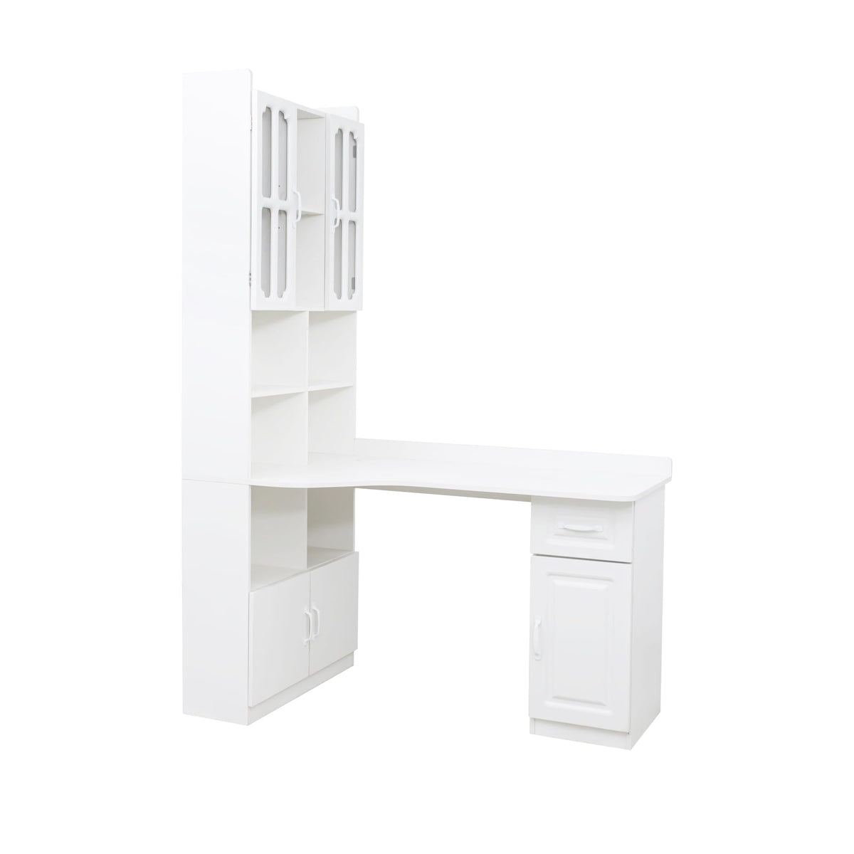 White L Shaped Corner Computer Desk with Bookshelf and Drawer N812