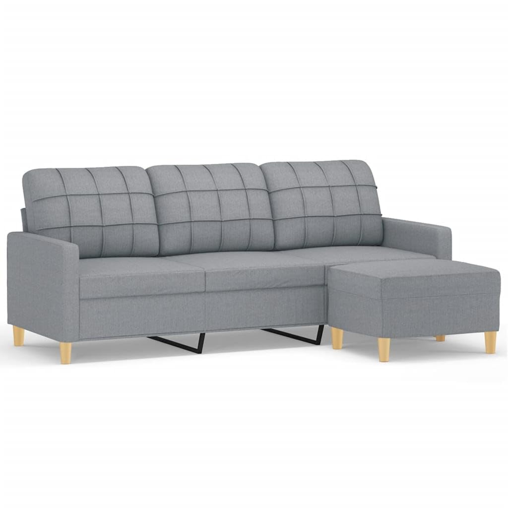Light Gray 3-Seater Fabric Sofa with Footstool U7561