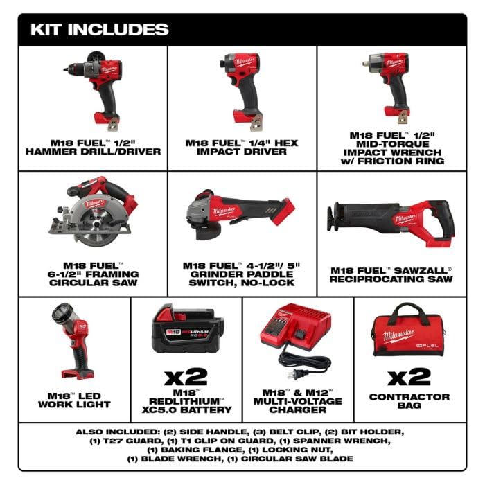 18V Lithium-Ion Brushless Cordless Combo Kit with Two 5.0 Ah Batteries (7-Tool) R124