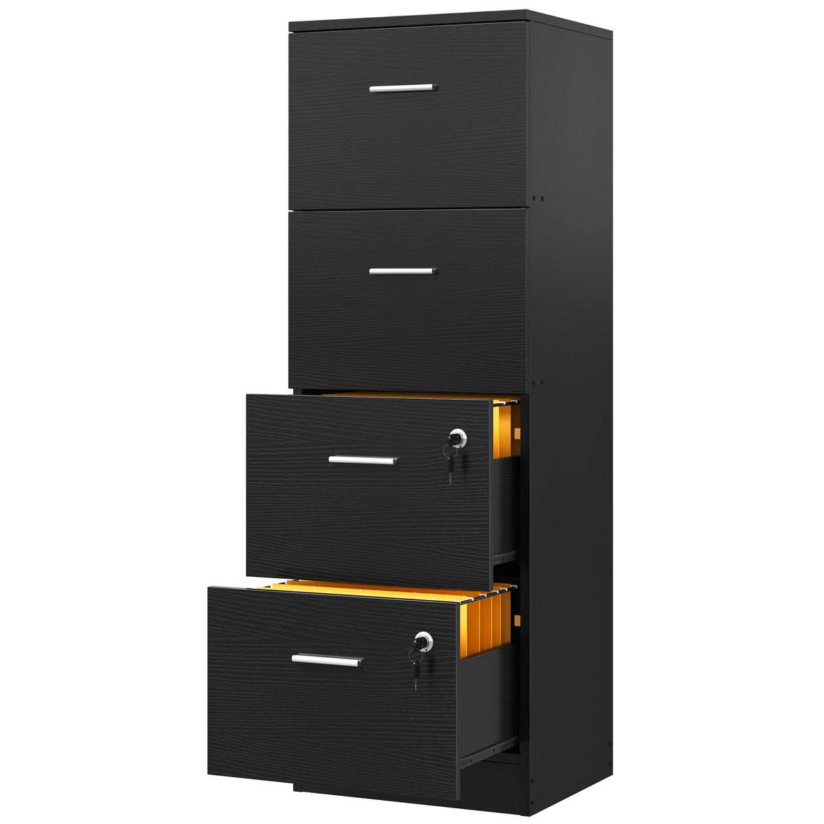 Black 4-Drawer File Cabinet with Lock H8638