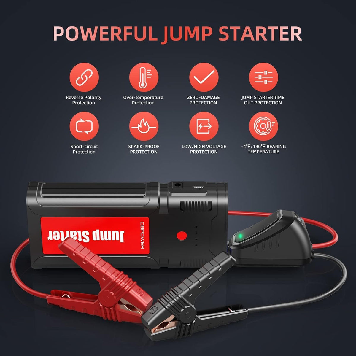 Portable 12V Car Jump Starter with Smart Clamp Cables F4500