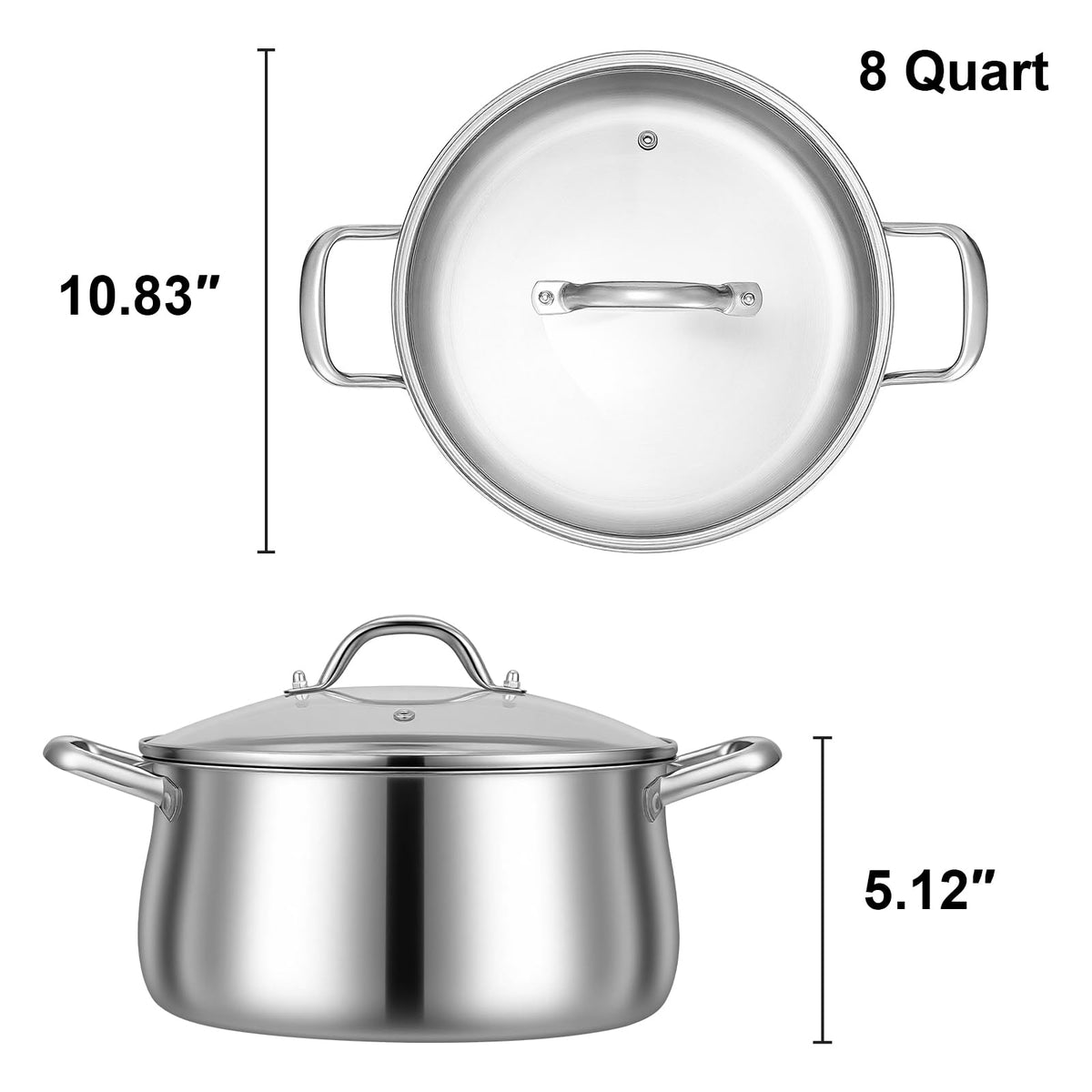 8QT Tri-Ply Stainless Steel Stock Pot with Lid U584974