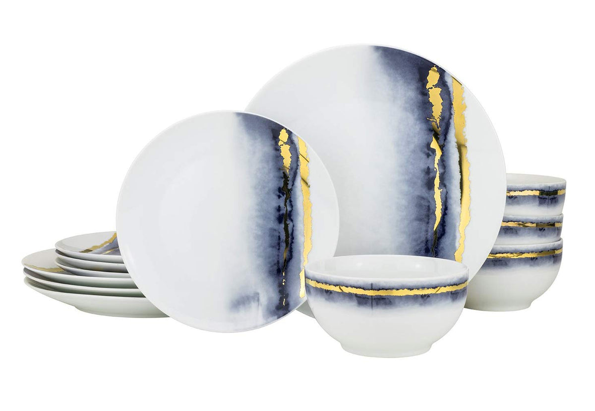 12-Piece Marble Porcelain Dinner Plates Set S12085