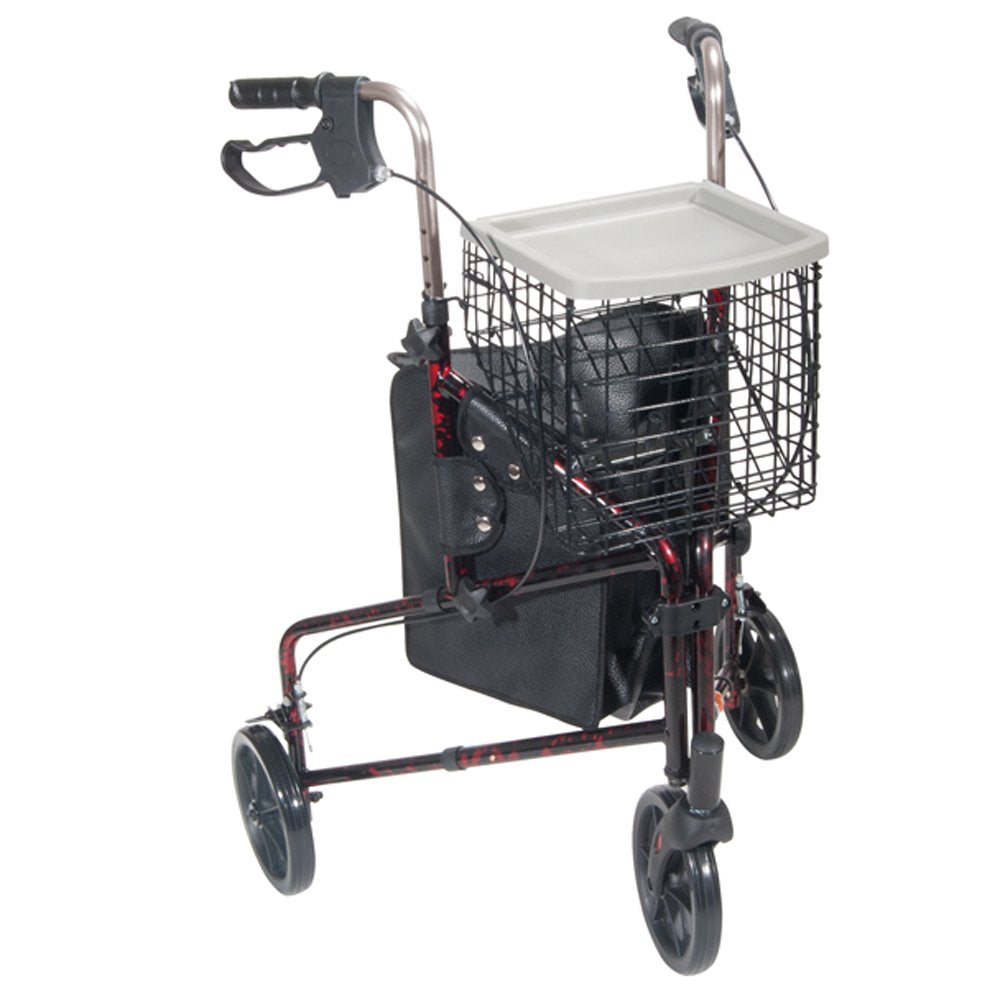 3 Wheel Rollator Rolling Walker with Basket Tray and Pouch Flame Blue V1480