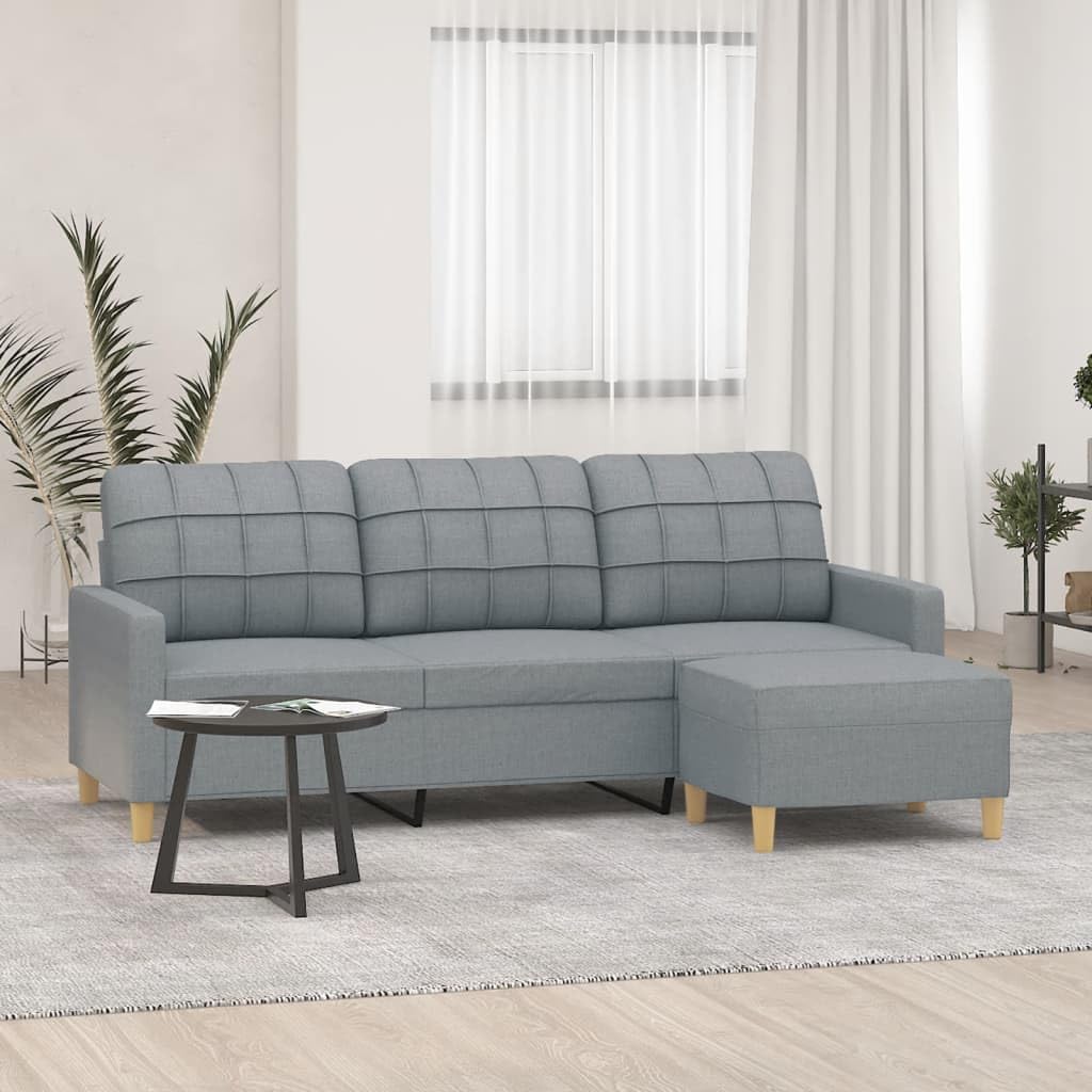 Light Gray 3-Seater Fabric Sofa with Footstool U7561