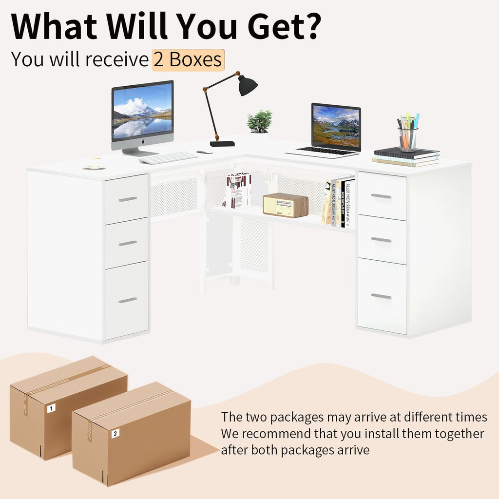 White L Shaped Desk with Drawers G368180