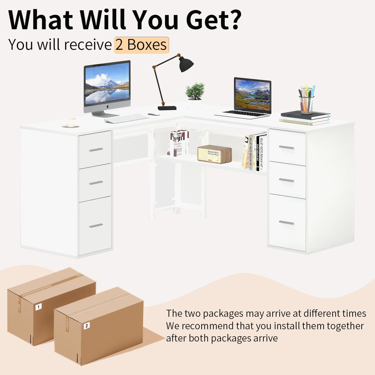White L Shaped Desk with Drawers G368180