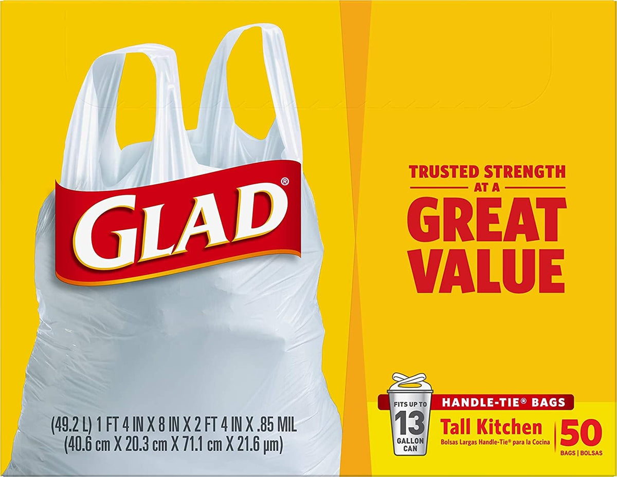 13 Gal. Tall Kitchen Handle-Tie Bags 50 ct Pack of 4 X930110