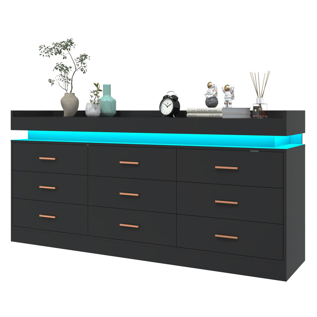 9 Drawer Dresser with LED Light and Charging Station C293603