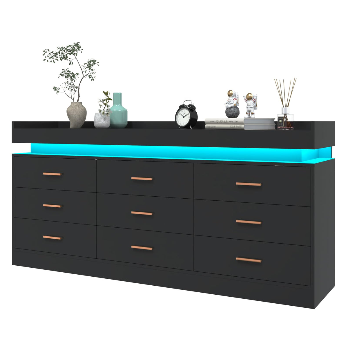 9 Drawer Dresser with LED Light and Charging Station C293603