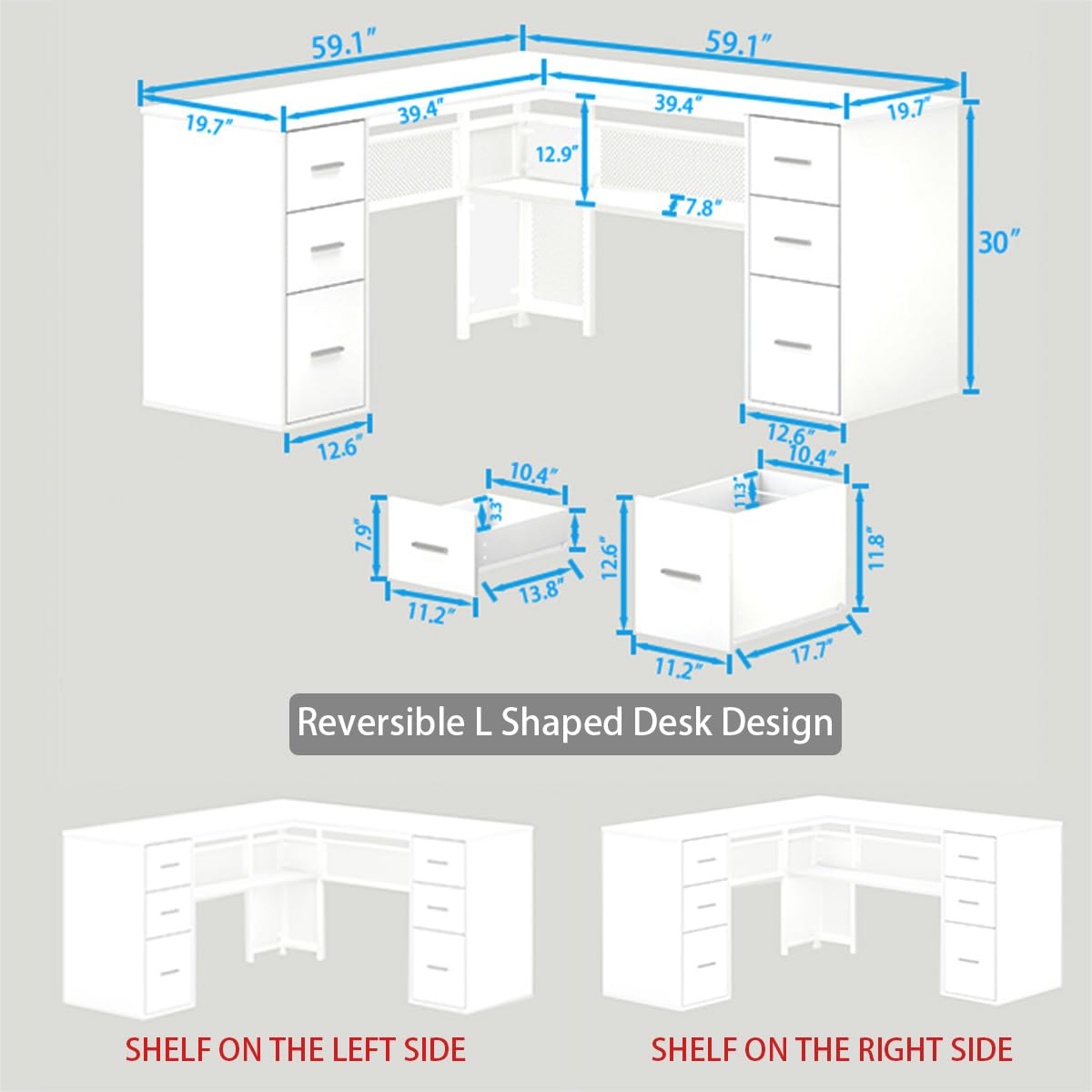 White L Shaped Desk with Drawers G368180