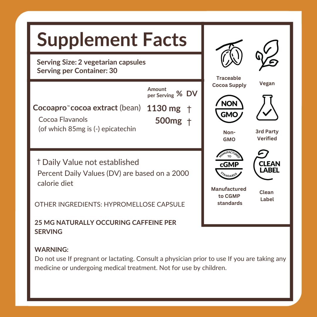 500mg High Flavanol Cocoa Supplement 60 Capsules V916