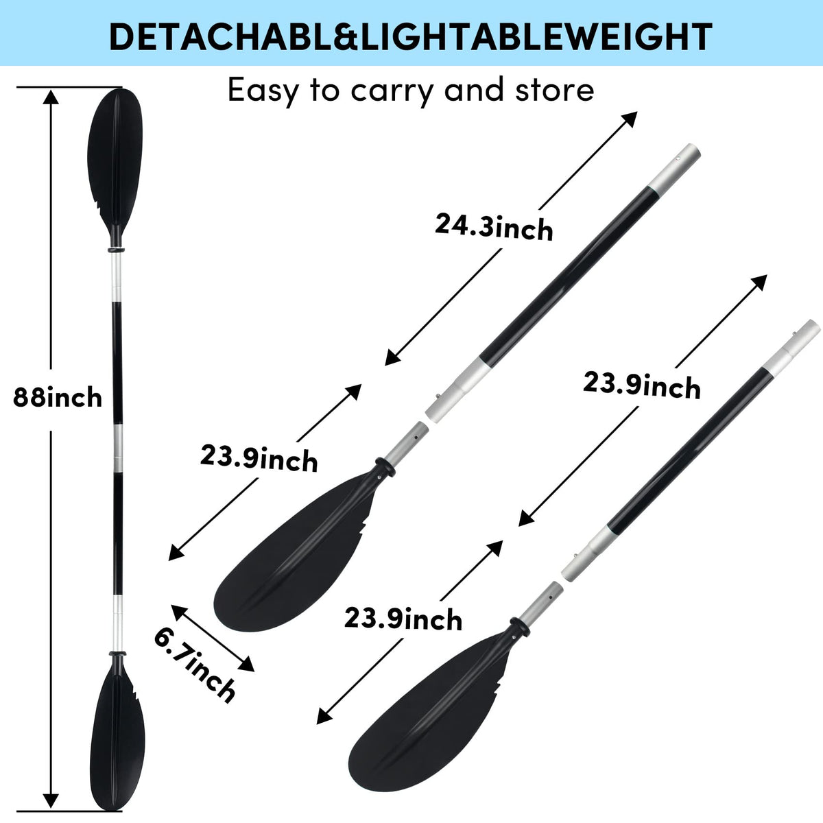 Adjustable 4 Piece Kayak Paddles with Paddle Leash D2218