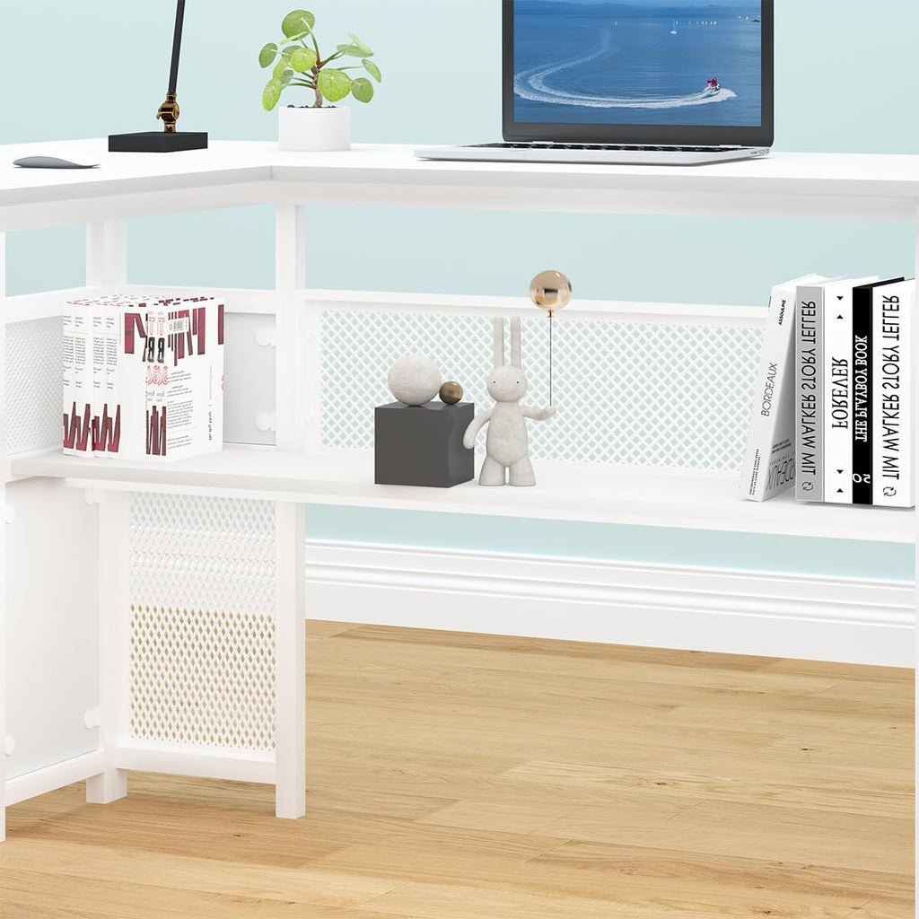 White L Shaped Desk with Drawers G368180