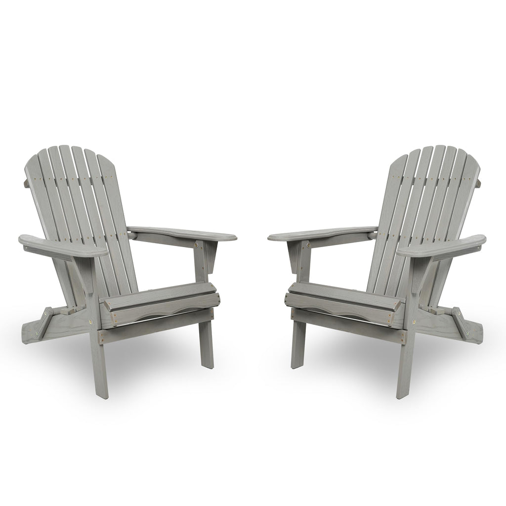 Folding Adirondack Chair Set of 2 Solid Cedar Wood Gray L423863