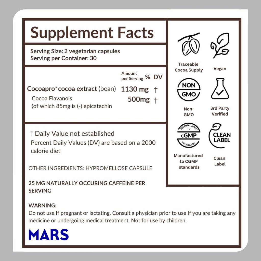 500mg High Flavanol Cocoa Supplement 60 Capsules V916