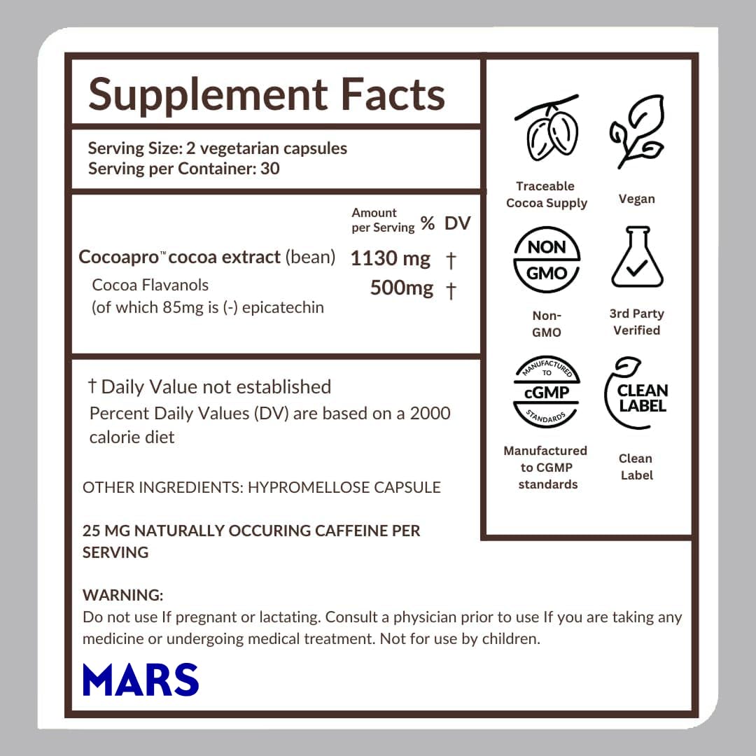 500mg High Flavanol Cocoa Supplement 60 Capsules V916