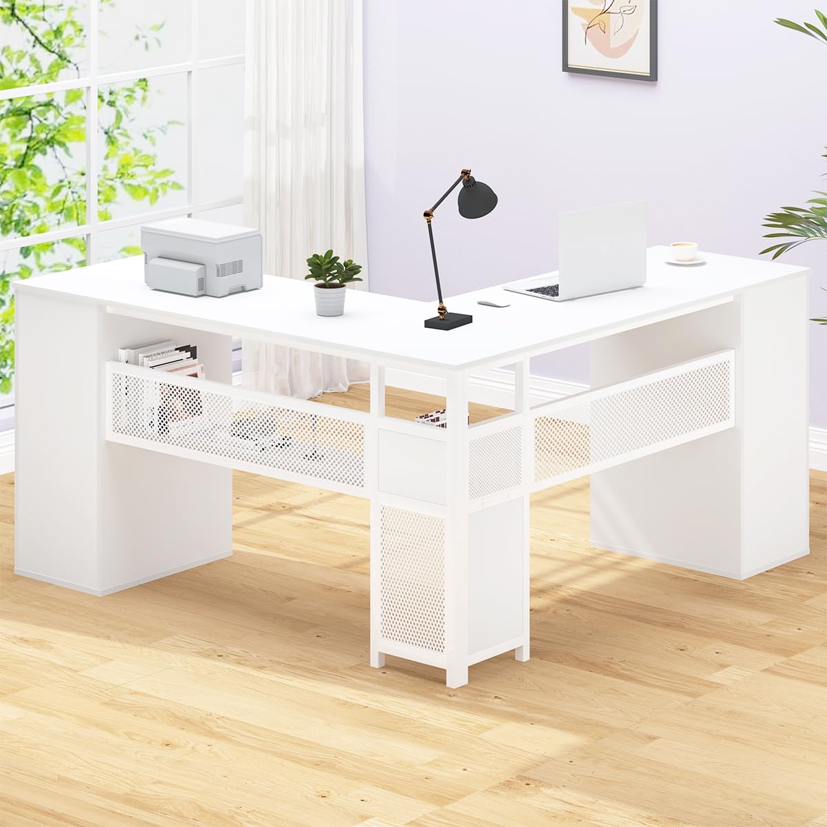 White L Shaped Desk with Drawers G368180
