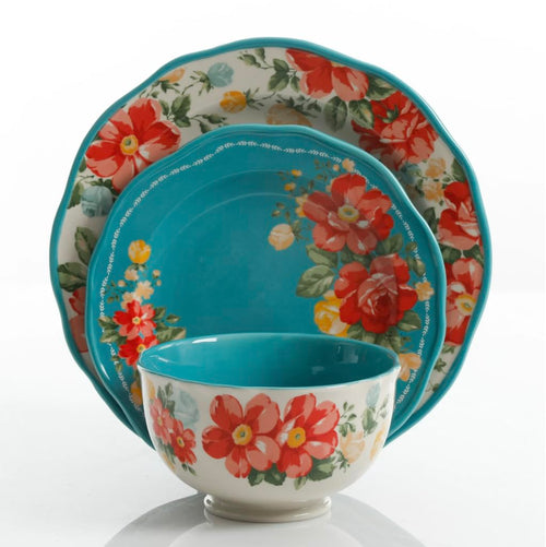12-Piece Teal Dinnerware Set O39979