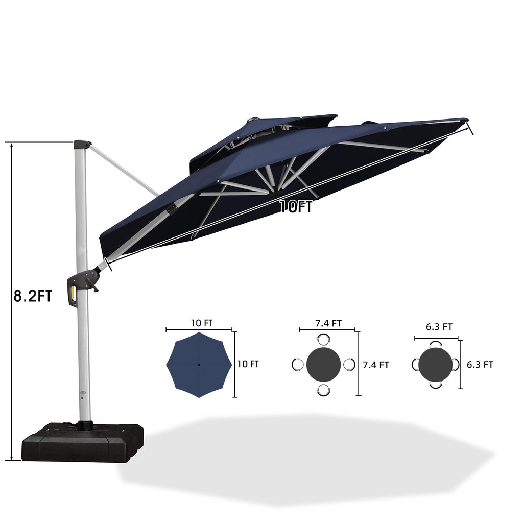 Navy Blue 10 FT Cantilever Patio Umbrella with Base X795