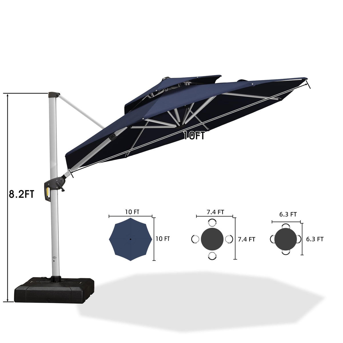Navy Blue 10 FT Cantilever Patio Umbrella with Base X795
