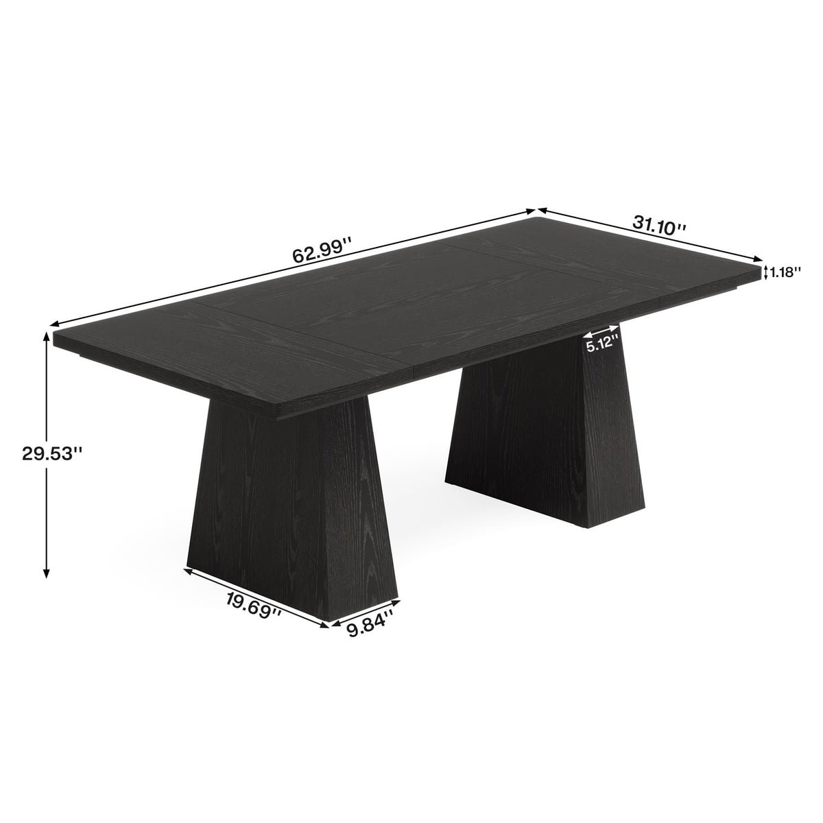 63-Inch Black Executive Desk with Double Pedestal O348218