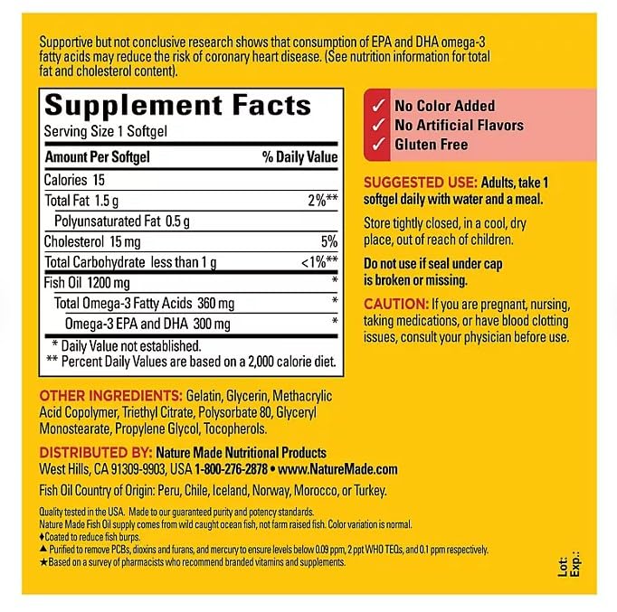 1200 mg Fish Oil Softgels, 240 Count Q392459
