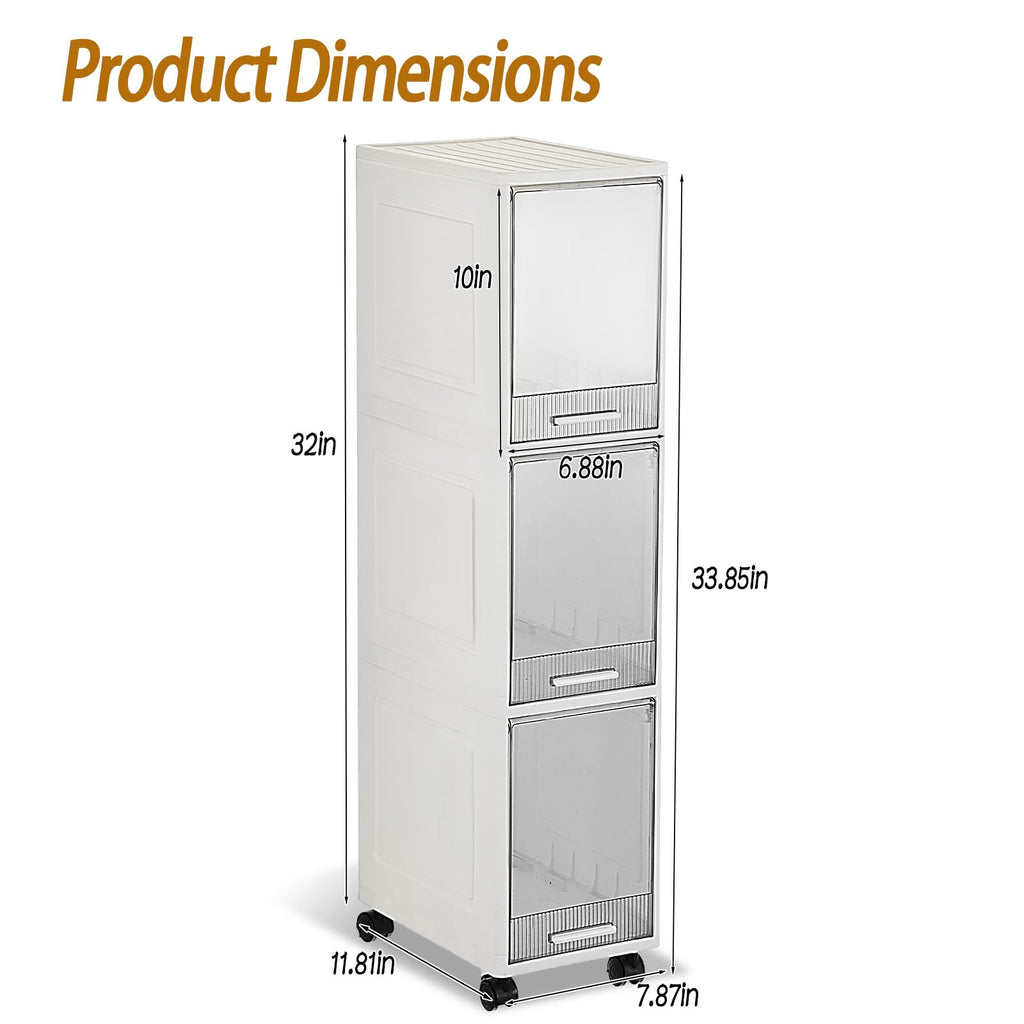 3 Drawer Narrow Plastic Storage Cart with Wheels W547416