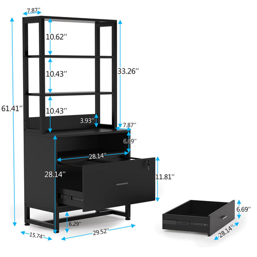 2 Drawer Vertical File Cabinet with Lock & Bookshelf Black B81289