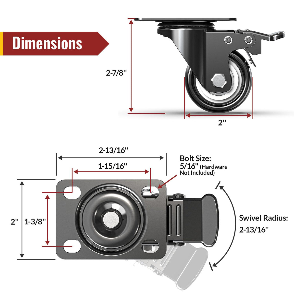2 Inch Heavy Duty PU Caster Wheels, Set of 4 Q420688