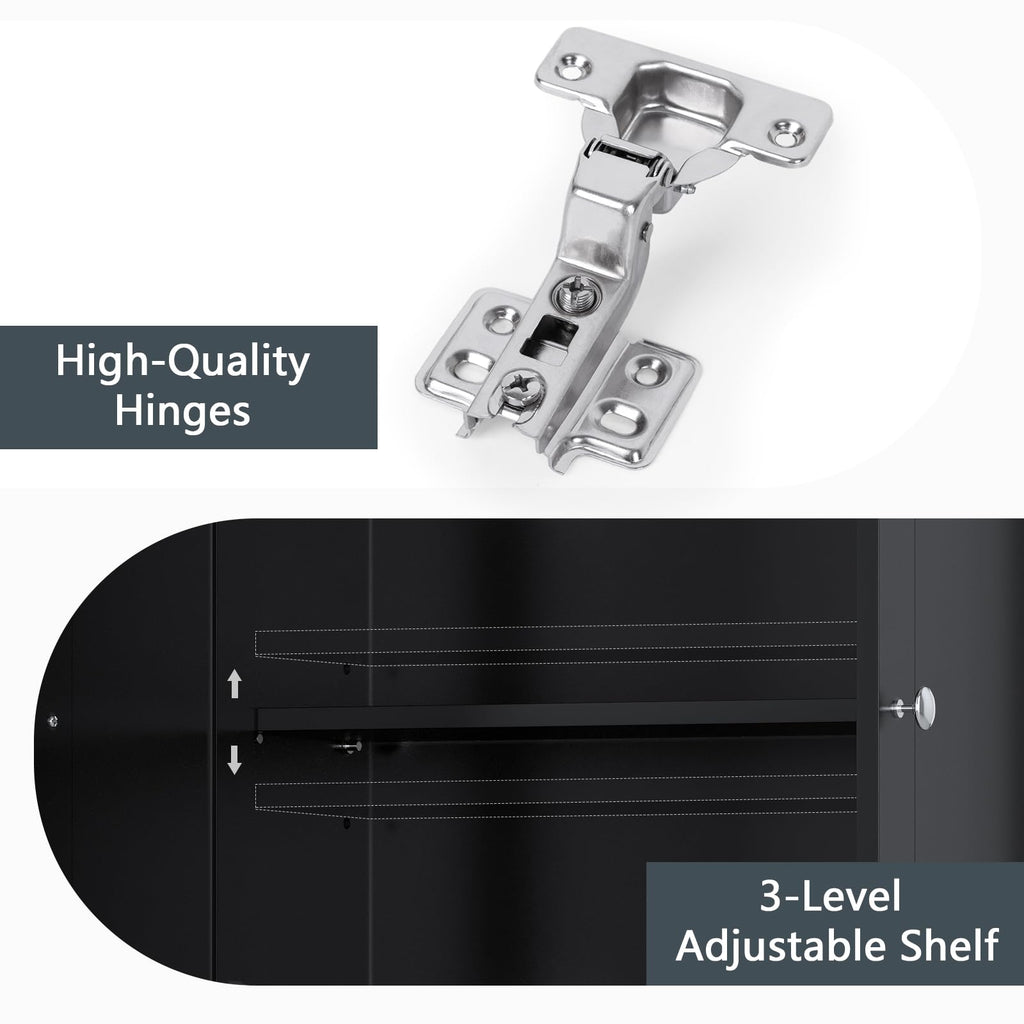 Over The Toilet Storage Cabinet with Adjustable Shelf and Double Door, Black M326