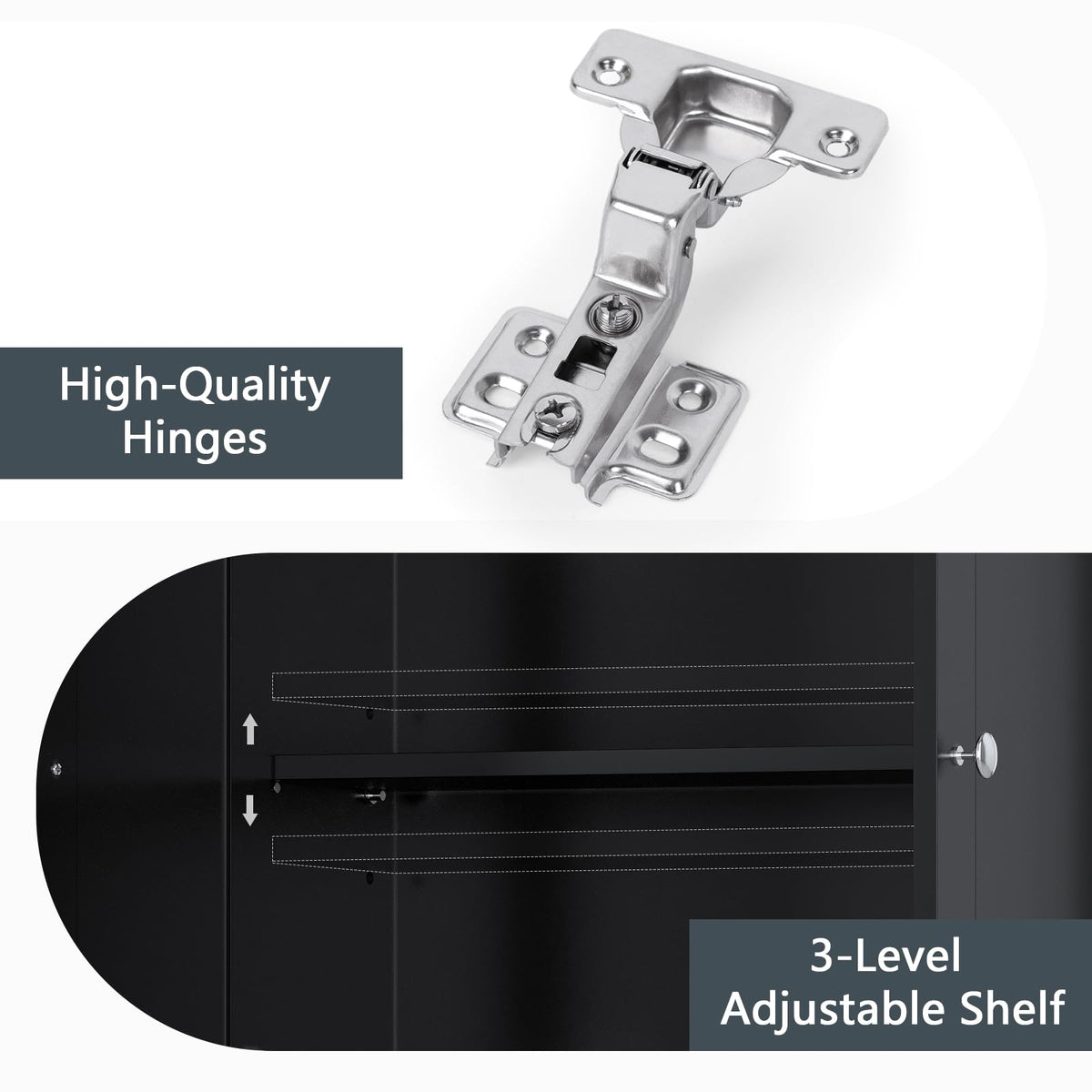 Over The Toilet Storage Cabinet with Adjustable Shelf and Double Door, Black M326