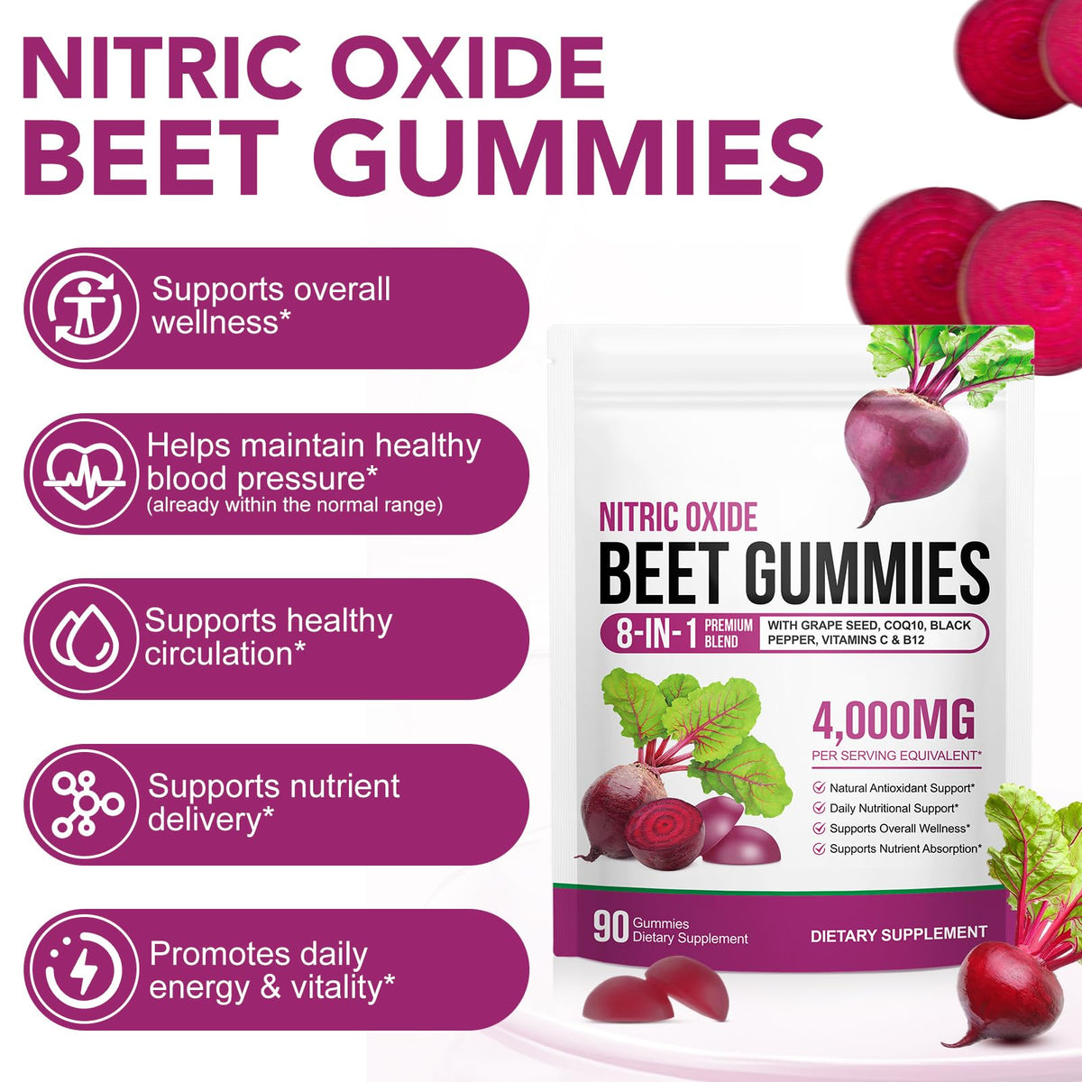 Beet Root Gummies with CoQ10 90 Soft Chews O924