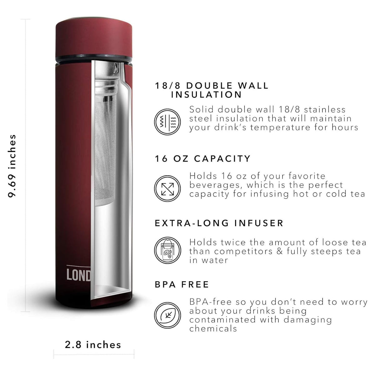 Travel Mug and Tumbler Hot and Cold Double Wall Stainless Steel Thermos, Sacred Red, Pack of 2 P296426