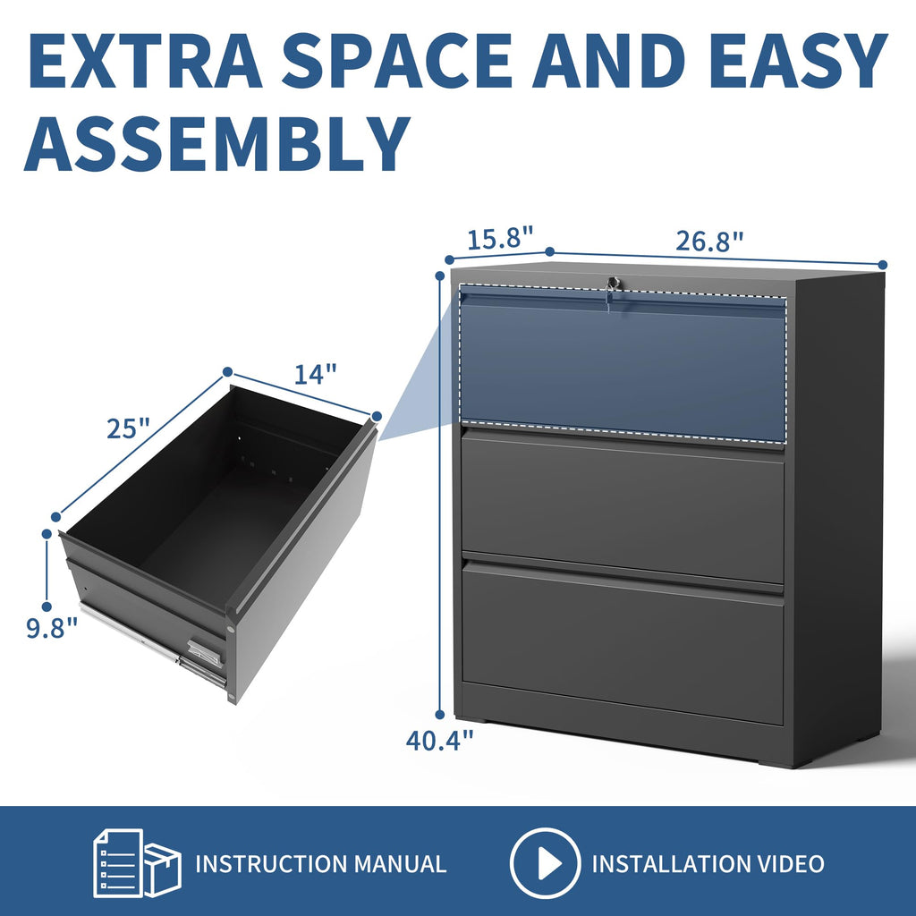 3 Drawer Metal File Cabinet with Lock W8695