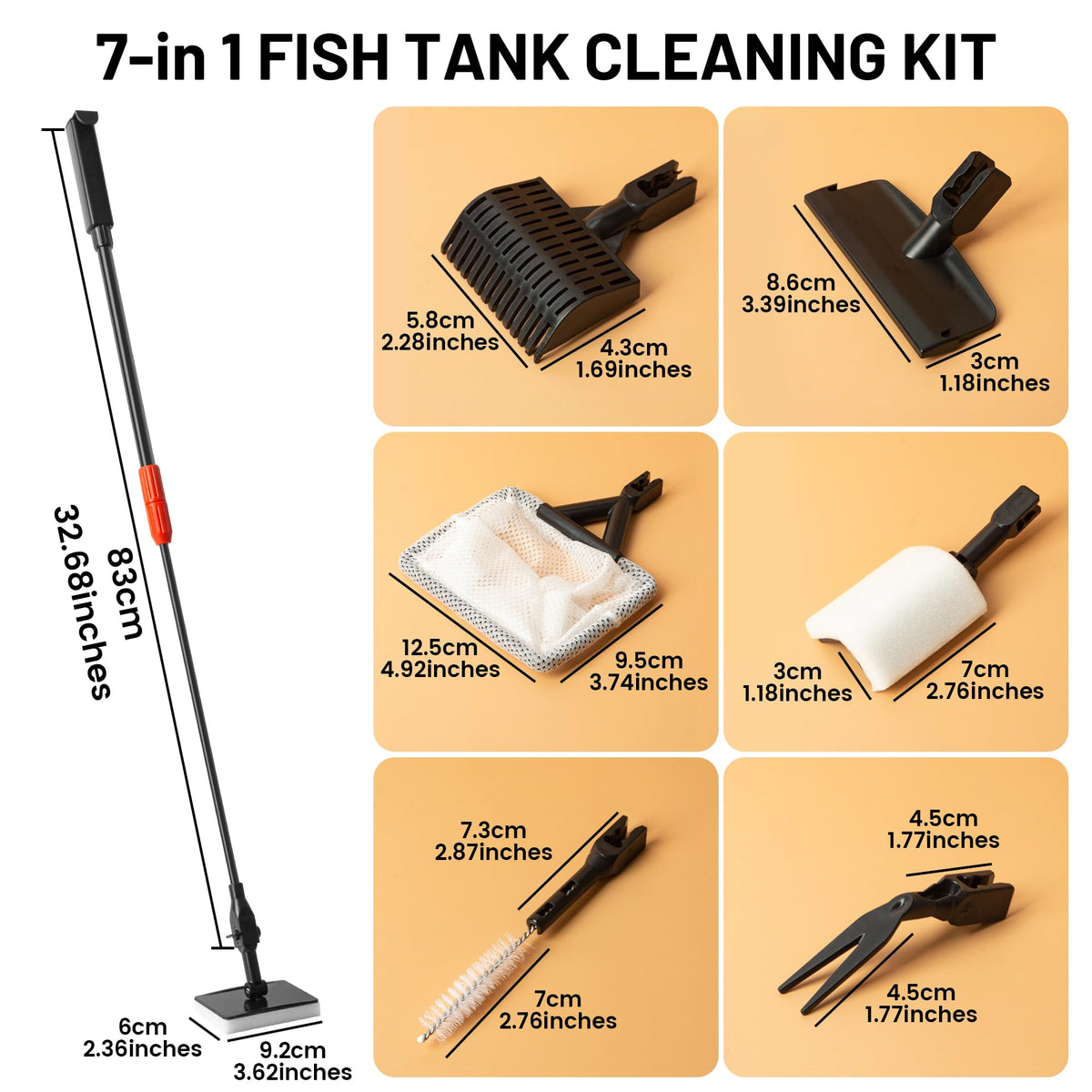 Aquarium Glass Cleaner, 7 in 1 Algae Remover L362