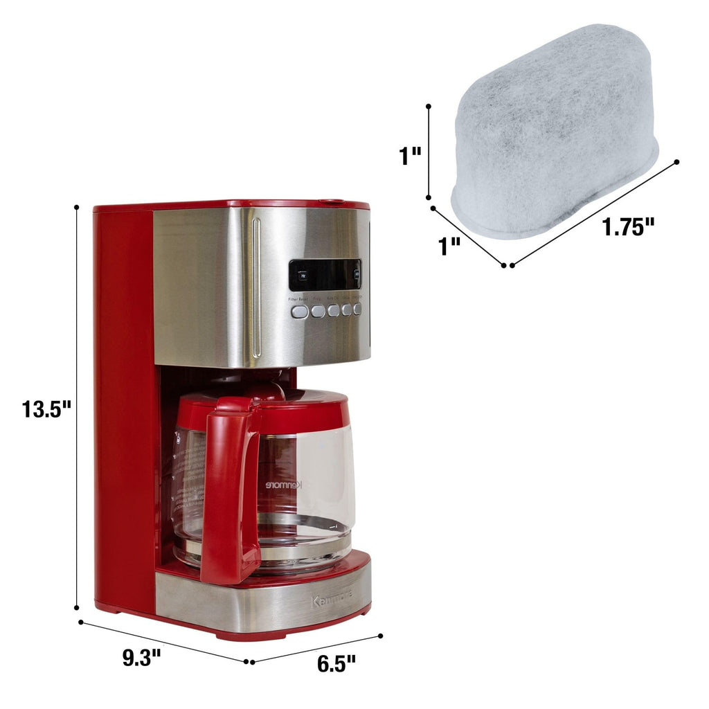 12 Cup Programmable Drip Coffee Maker, Red and Stainless Steel, 12 Pack Charcoal Water Filter R99781