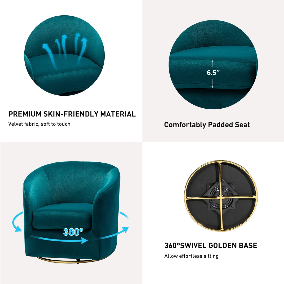 Set of 2 Velvet Swivel Barrel Chair O95781