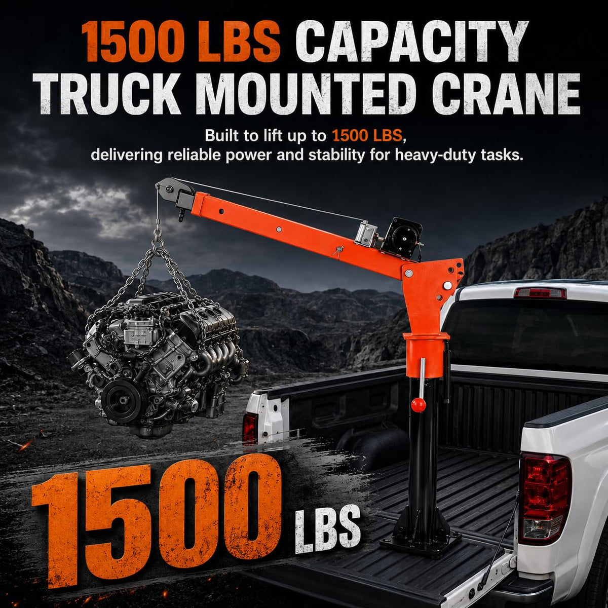 1100 LBS Truck Bed Crane with 3500 LBS 12V Electric Winch Q50826
