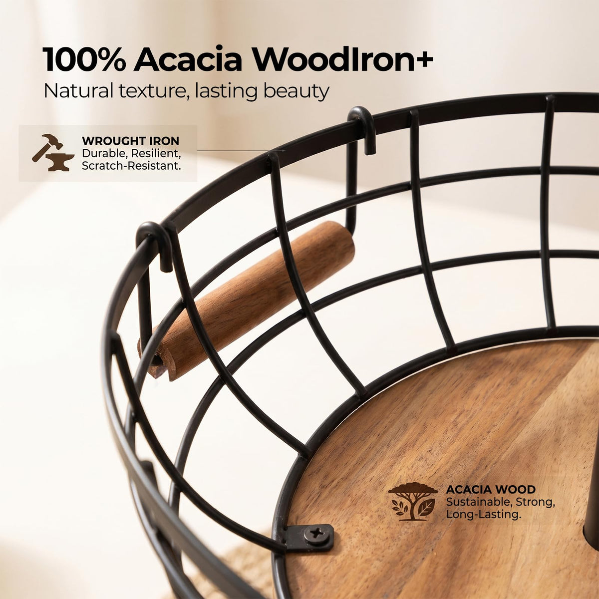 2-tier Metal Fruit Basket Bowl with Wooden Base L148013